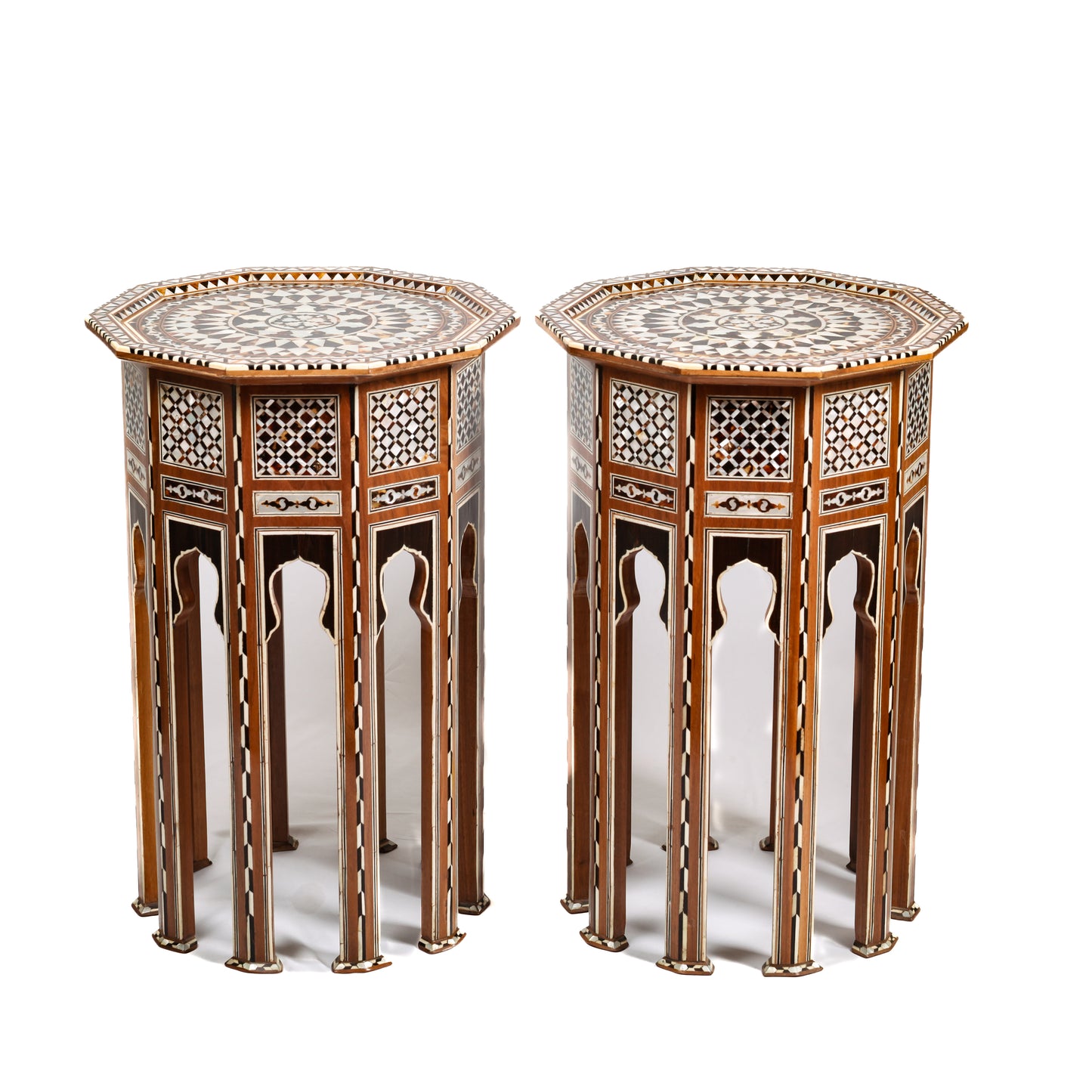 Pair of Ottoman Style Decagonal Inlaid Side Tables
